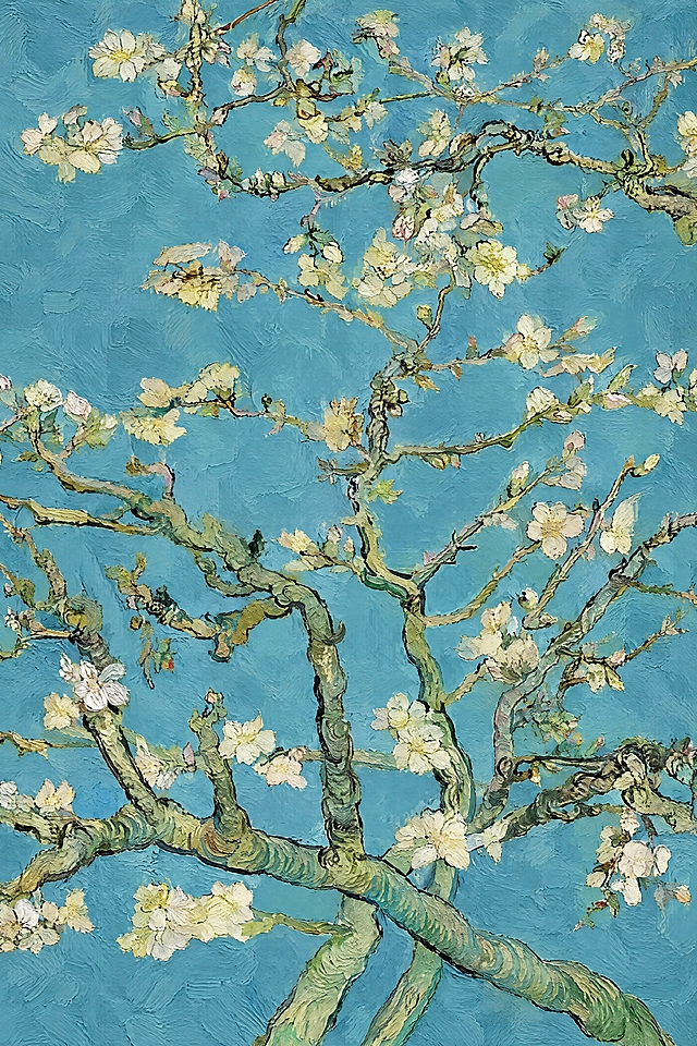 提取图中的门帘图案，去除中间的竖缝痕迹，去除布料上的波浪褶皱痕迹，保持图案完全不变，图案为梵高杏花油画，青蓝色背景，白色杏花和枝干，印象派油画风格，布料纹理质感，整体平整无褶皱，背景填充与门帘底色一致的青蓝色，高清印刷品质，油画笔触细节清晰锐利