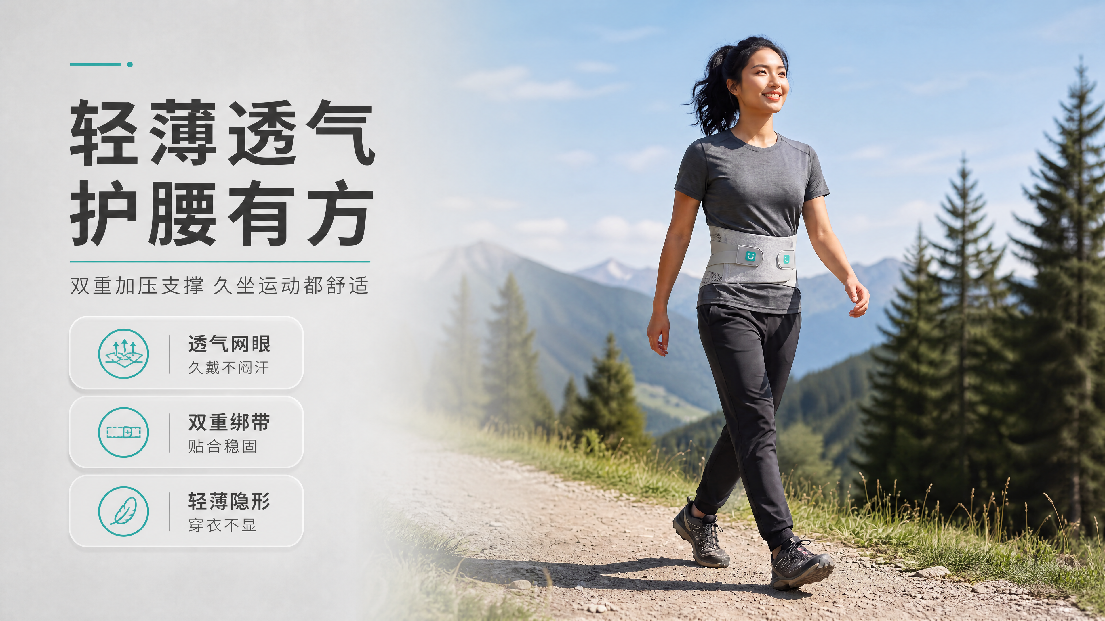 [商品] 使用【图1】灰色轻薄透气护腰带；保留整体结构：网眼透… - 图片创意预览