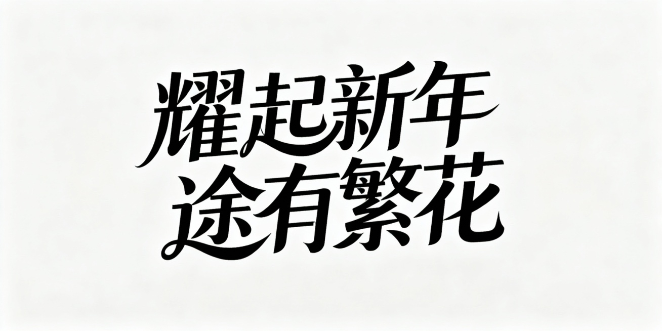 耀起新年  途有繁花   生成艺术字体，有曲线感，笔画大气预览效果
