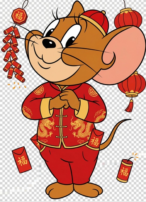 不改变原图的大小，帮我改成卡通人物拜年形象，人物头像不要有太大变化，微笑，透明背景png预览效果