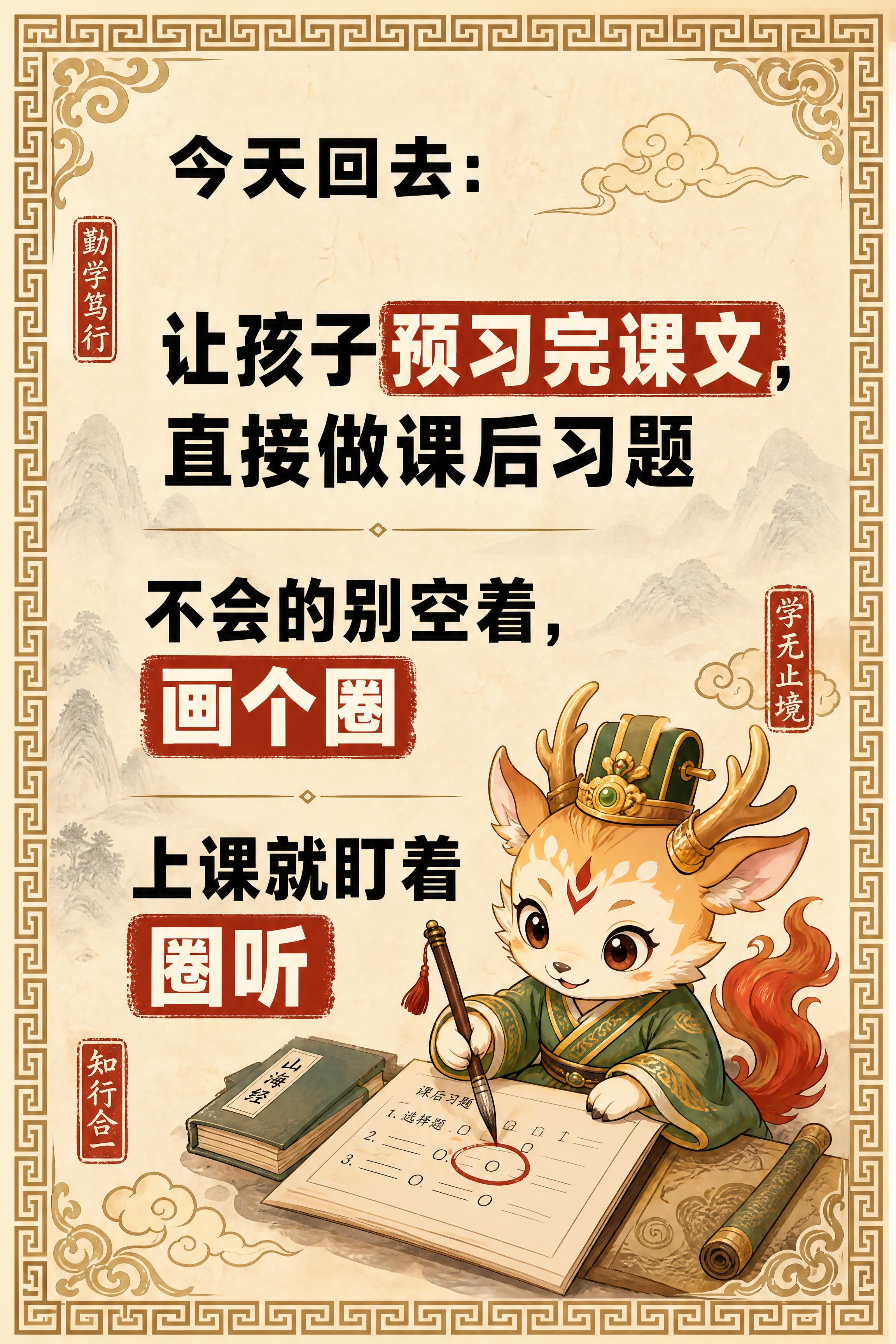 小红书笔记内页，大字卡片风格，国风山海经风格，米黄色宣纸纹理背… - 图片创意预览