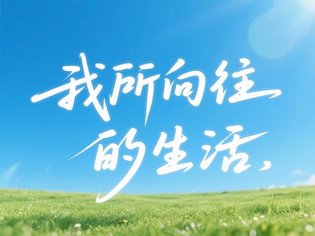 蓝天绿草，大字风设计，清新舒适，展现向往生活的美好愿景。