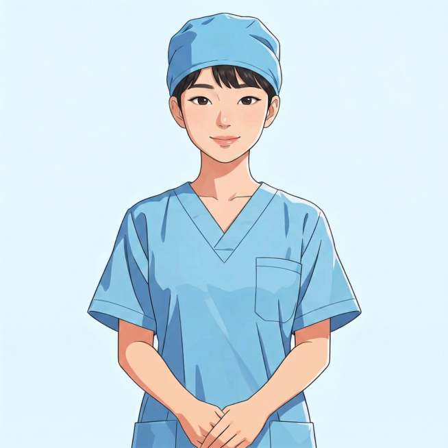 保持原图的动漫风格和医护服饰，生成面部特征不同的护士头像，比如单眼皮、短刘海预览效果