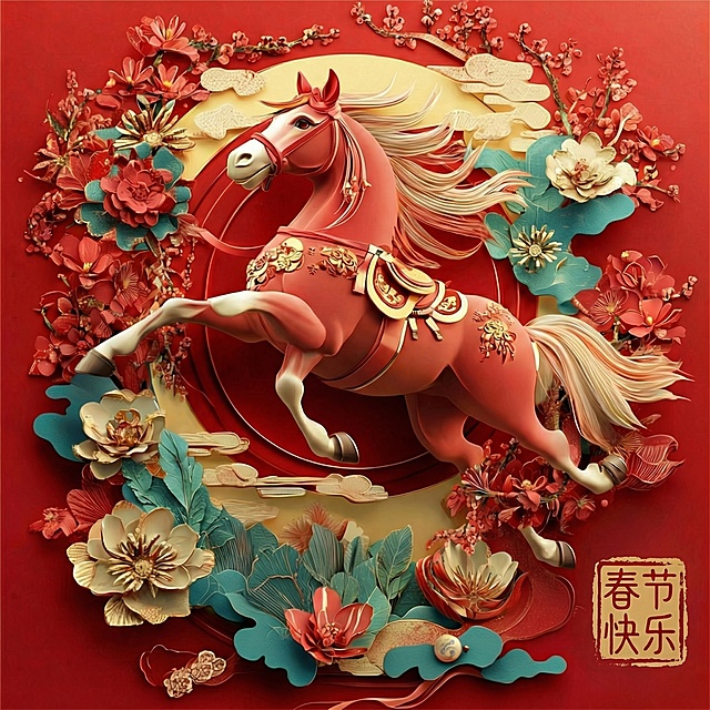 马年纸雕题材海报