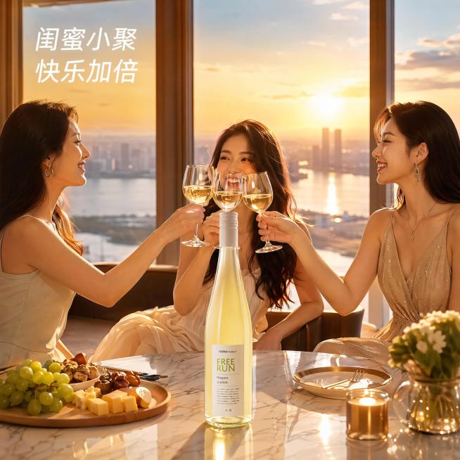 [主图-3] 闺蜜碰杯瞬间产品展示图，网红派对风格，五星级酒店场景；[氛围风格] 热闹愉悦，高级氛围感，网红打卡风；[画质] 高清商业摄影质感，光线通透高级，产品清晰真实，画面干净精致；[元素] 三位预览效果
