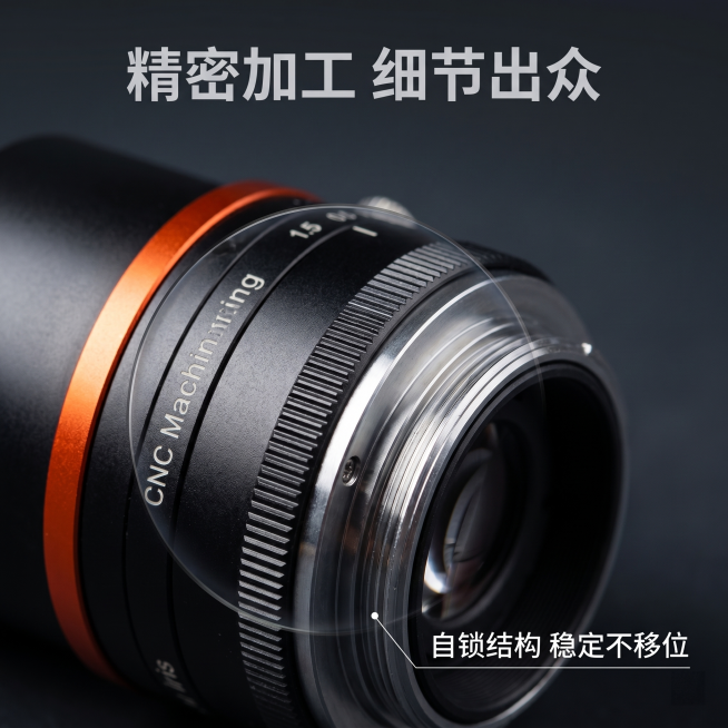 [主图 3] 海康工业镜头细节工艺特写，专业工业科技风格，整体风格与首图统一。
[氛围风格] 微距特写突出工艺质感；
[画质] 商业摄影质感、光线通透、细节清晰锐利、画面干净高级。
[元素] 特写展示预览效果