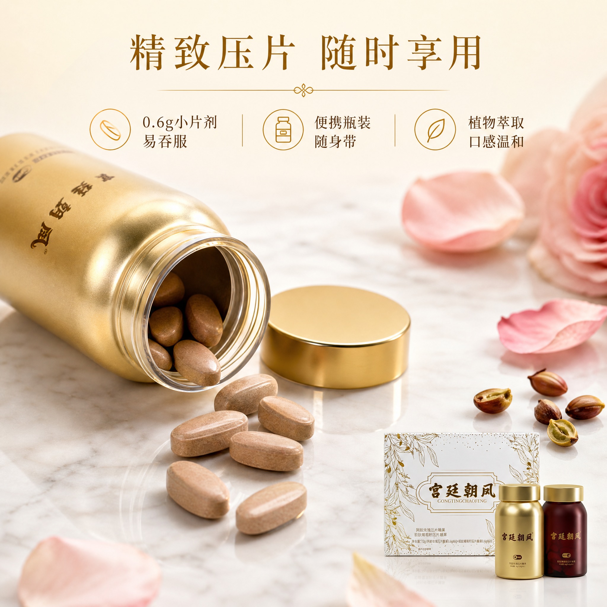 [主图-4] 宫廷朝凤 阿胶玫瑰+胶肽葡萄籽压片糖果套盒 产品… - 图片创意预览