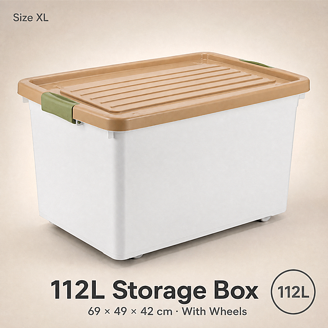 Remove the circular brown badge/logo from the side of the storage box. The white box body should be clean and smooth with no circular emblem. Keep everything else exactly the same.画面中所有信息区域必须填充完整合理的内容，不得出现空白框、空白占位、横线待填写区域、空列表项、空单元格。