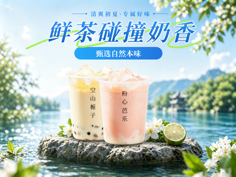 初夏饮品上新奶茶店促销活动清新风美团店铺头像预览效果