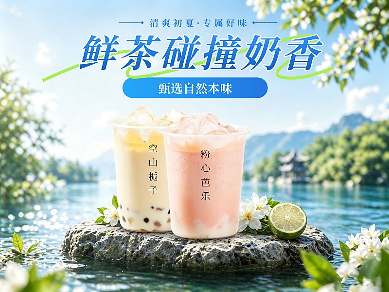 初夏饮品上新奶茶店促销活动清新风美团店铺头像