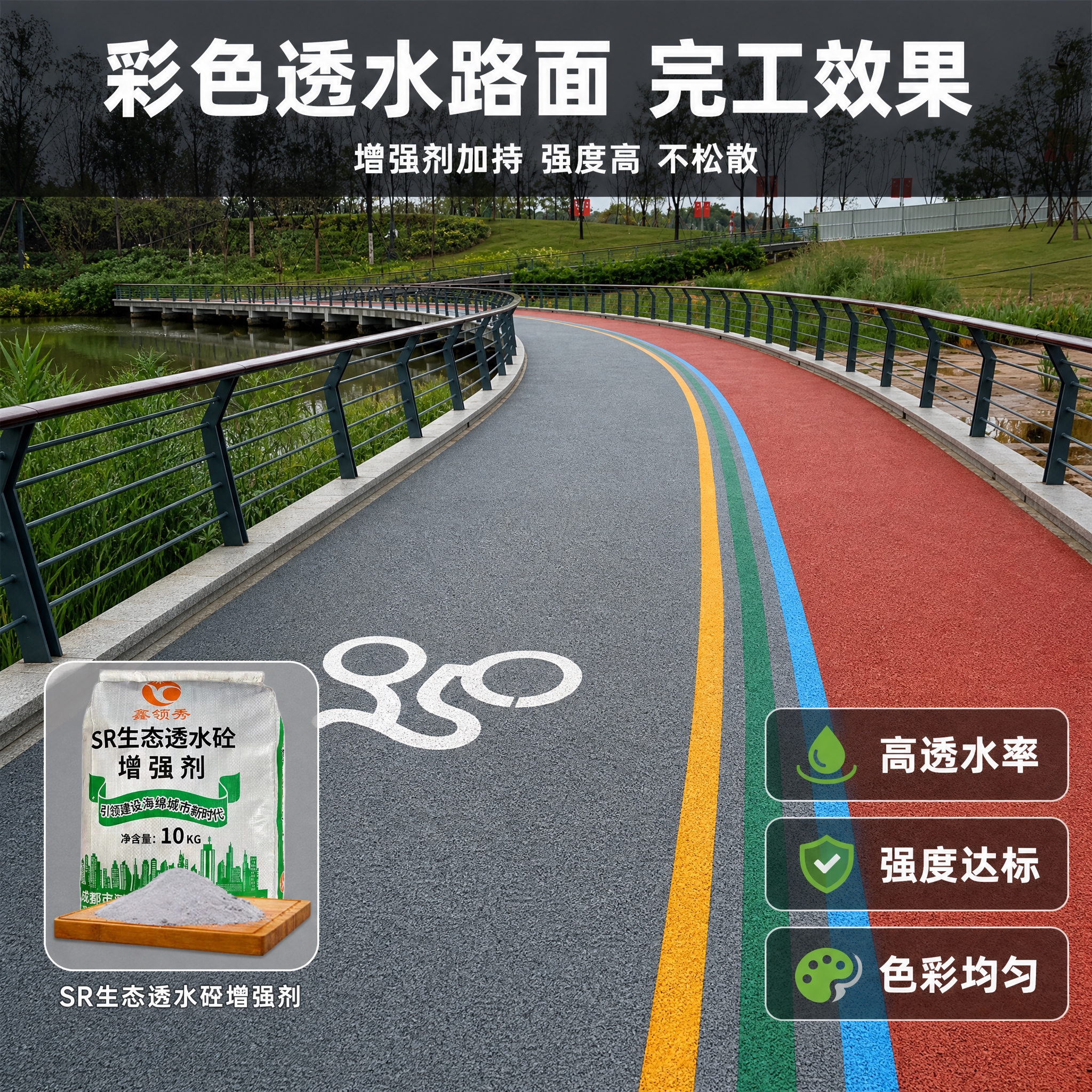 [主图-2] 施工场景成果图，核心任务：展示透水混凝土增强剂施… - 图片创意预览