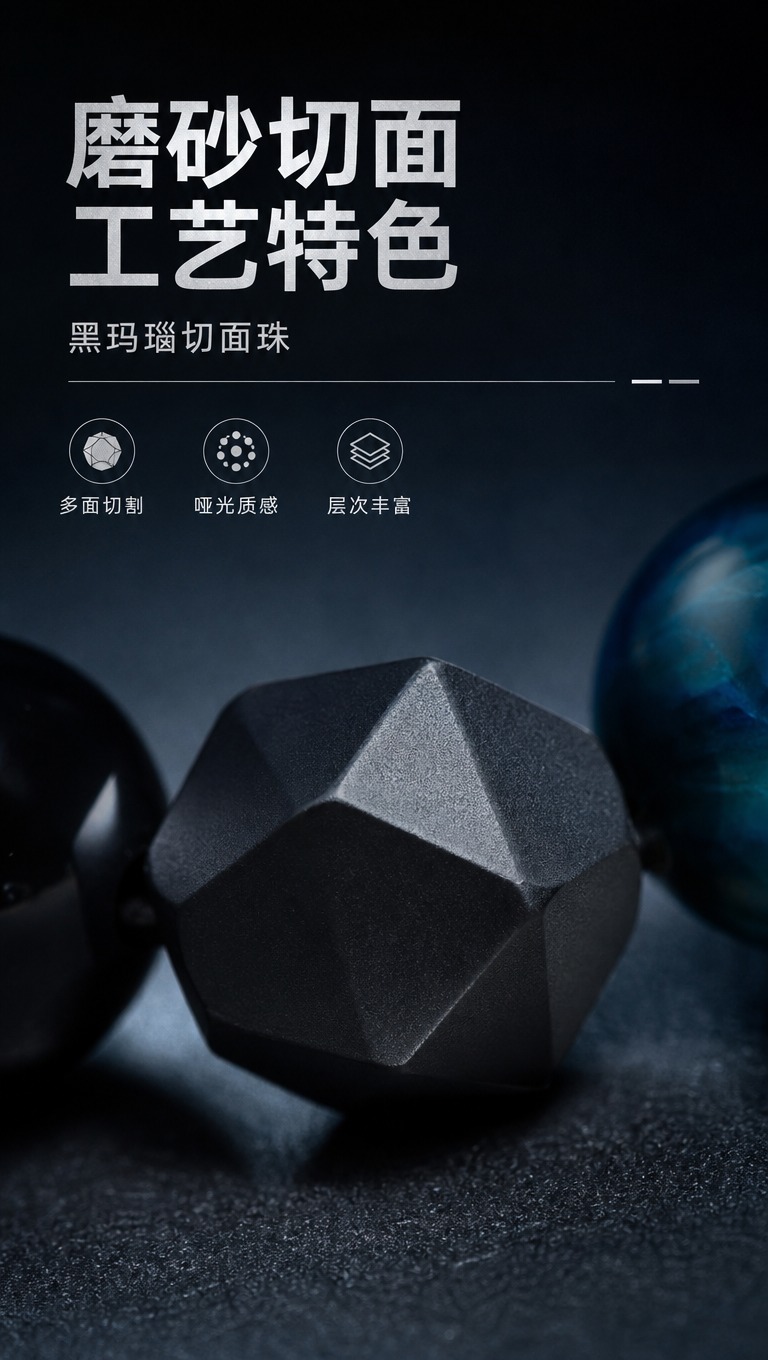 [商品] 使用【图1】和【图7】磨砂切面黑玛瑙珠，保留多面体切… - 图片创意预览