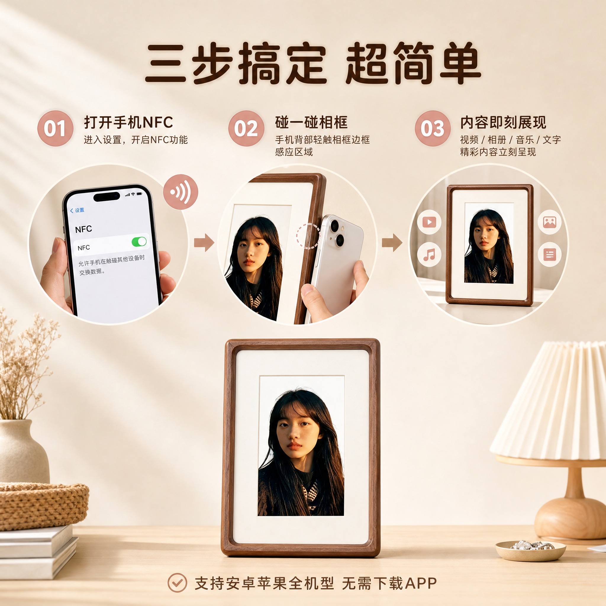 [主图-5] NFC智能相框 使用操作步骤图 [统一基调] 原… - 图片创意预览