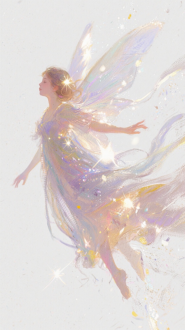 卡通插画，小仙女插画，飞舞，仙气飘飘，白底