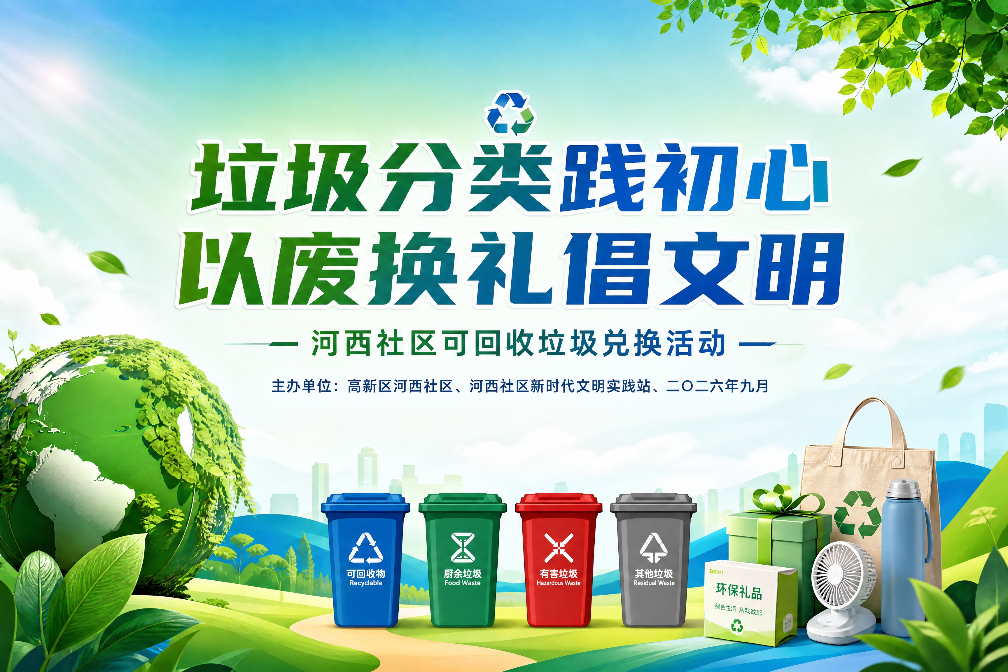 活动桁架背景画面设计，横版3x2米（3:2比例）。主题"垃圾分… - 图片创意预览