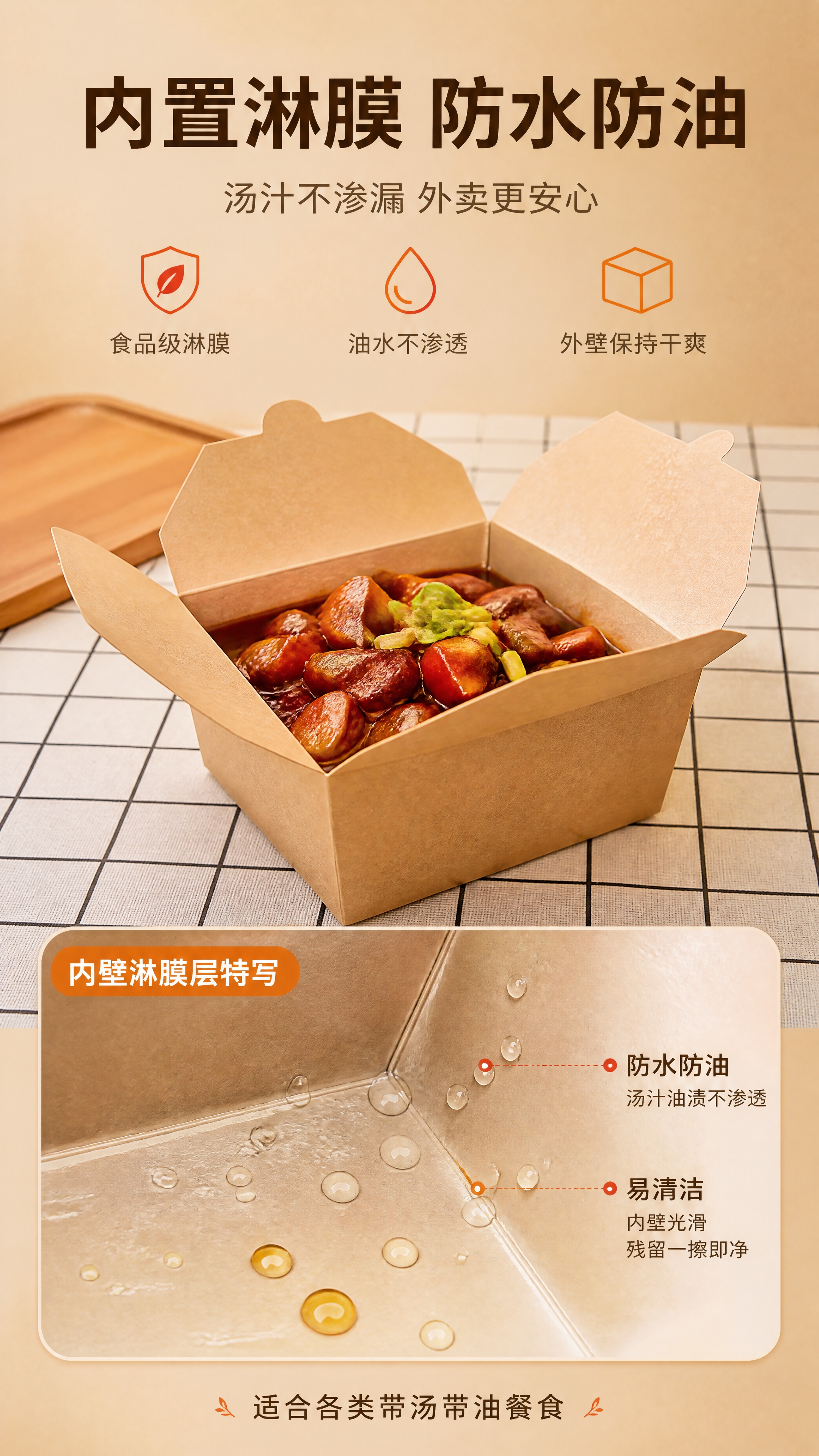 [商品] 使用【图1】长方形牛皮纸餐盒；保留四舌片翻盖结构、牛… - 图片创意预览
