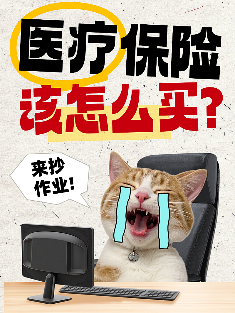 爆款大字医疗险保险搞怪表情包风小红书封面图