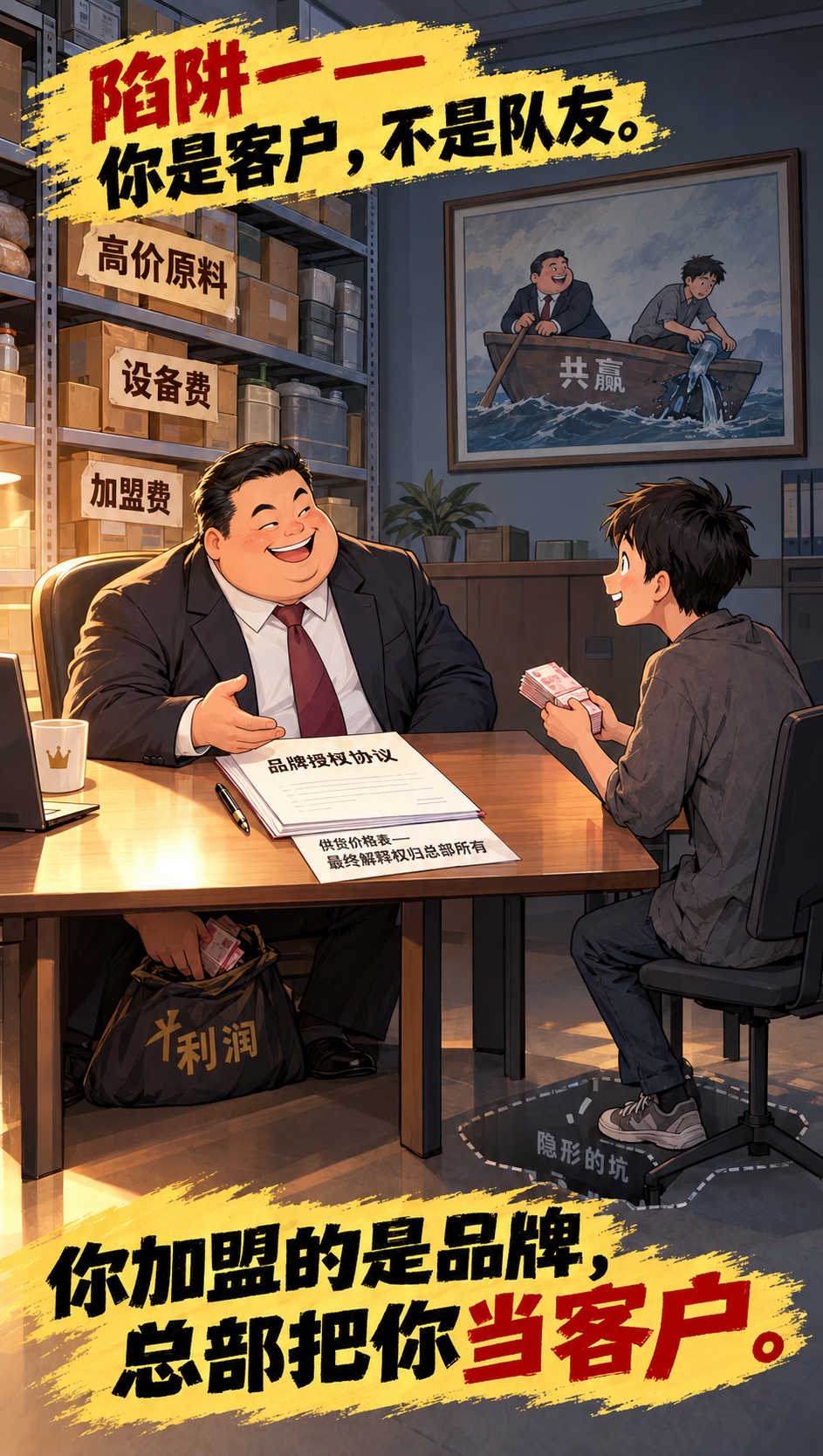 参照参考图的卡通动漫插画风格与竖版构图，生成一张签约场景插画，… - 图片创意预览
