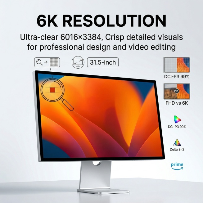 Amazon product main image for 31.5-inch 6K computer monitor, classic high-conversion Amazon template预览效果