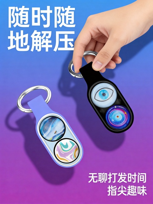 [主图-4] 真实使用体验展示。氛围风格：炫酷简约科技风，整体风格配色与首图统一。画质：商业摄影质感、光线清晰通透、产品细节真实、画面干净高级。元素：人手握持POPPUCK解压玩具，展示滑动把玩的动作预览效果
