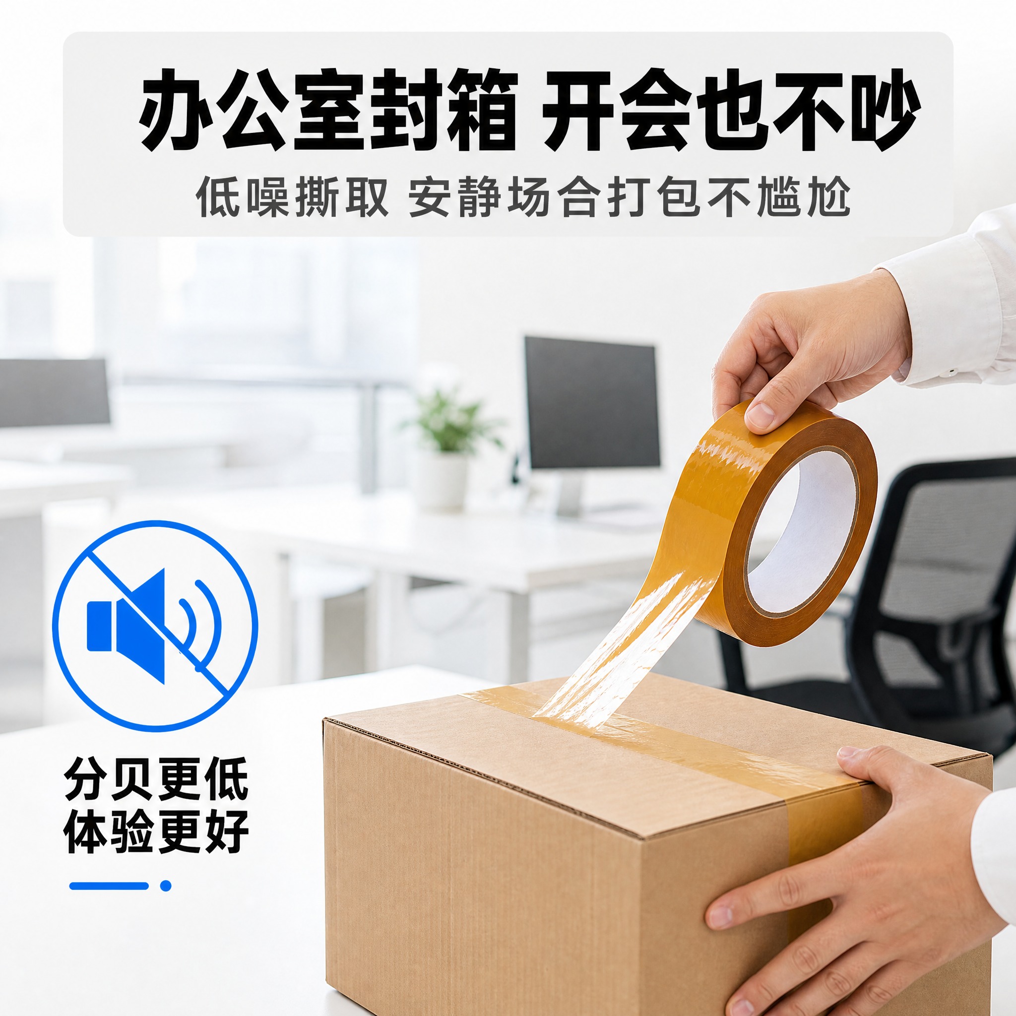 [主图-2] 静音无声封箱胶带 办公室场景卖点证明，明亮干净风… - 图片创意预览