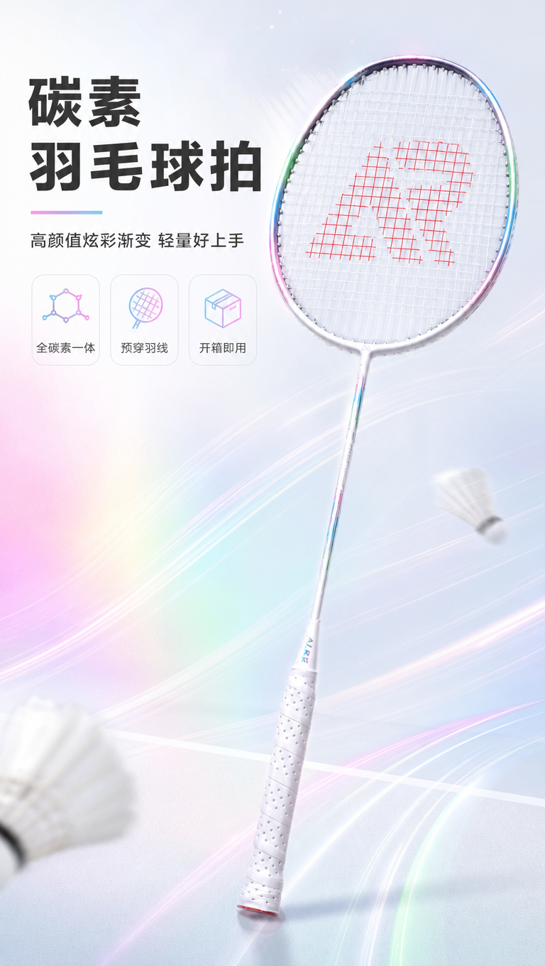 [商品] 使用【图1】【图2】【图6】碳素羽毛球拍；保留白色拍… - 图片创意预览