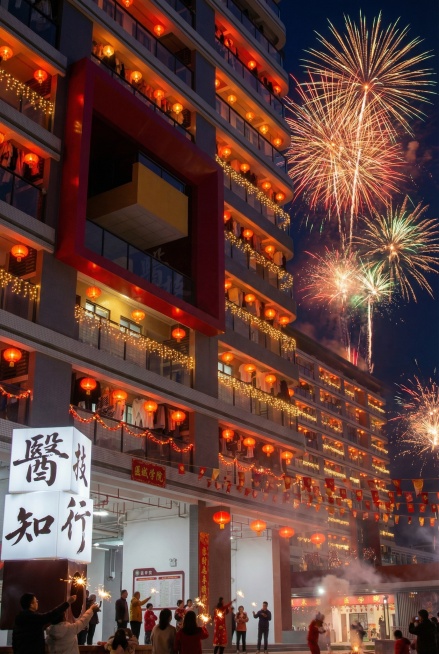 将天空变成黑夜，添加绚丽烟花，营造浓厚除夕氛围预览效果