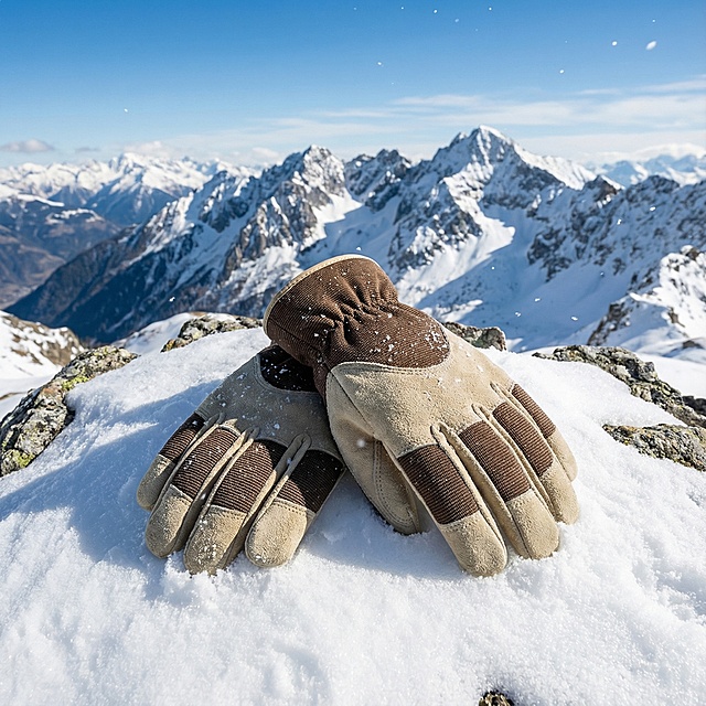 换个背景，。这双手套放在雪山上