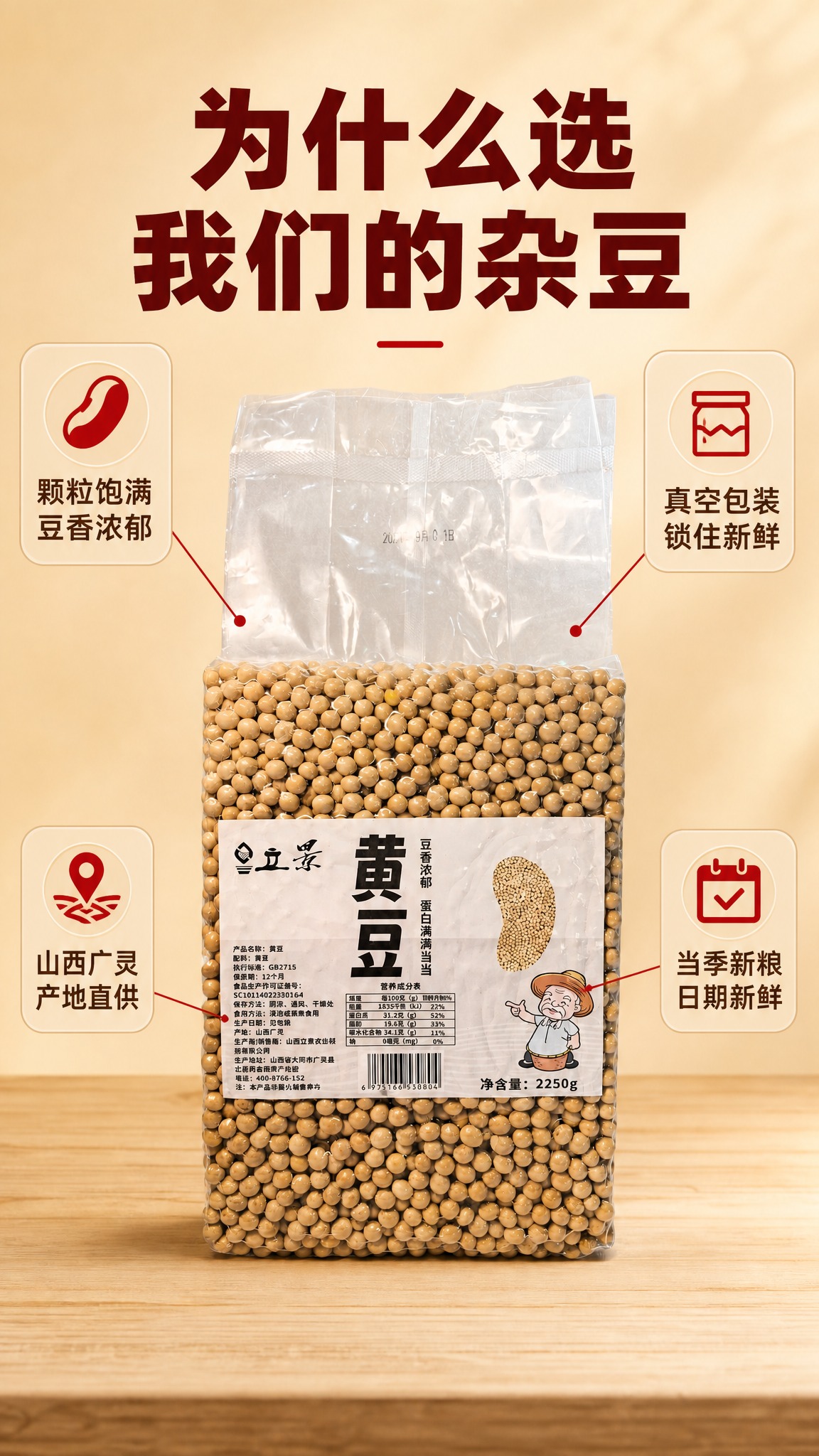 [商品] 使用【图1】黄豆2250g大袋；保留包装形状、透明真… - 图片创意预览