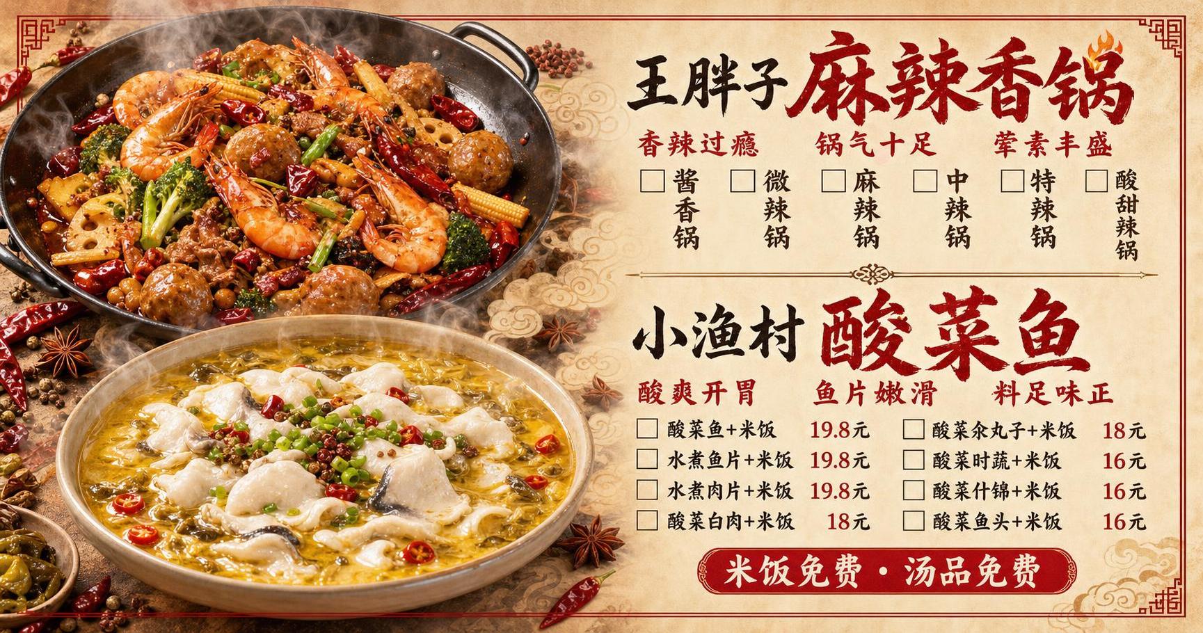 超宽幅餐饮门头灯箱画面，画面比例285:75，一整块完整的门头… - 图片创意预览