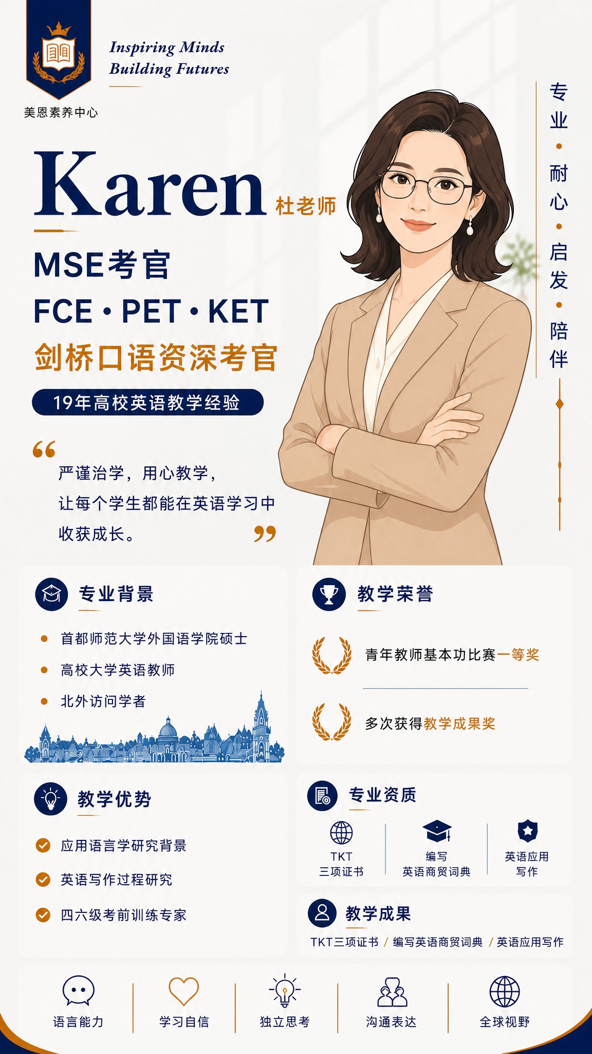 一张竖版教师形象介绍海报，完全复刻参考图的版式布局和设计风格。… - 图片创意预览