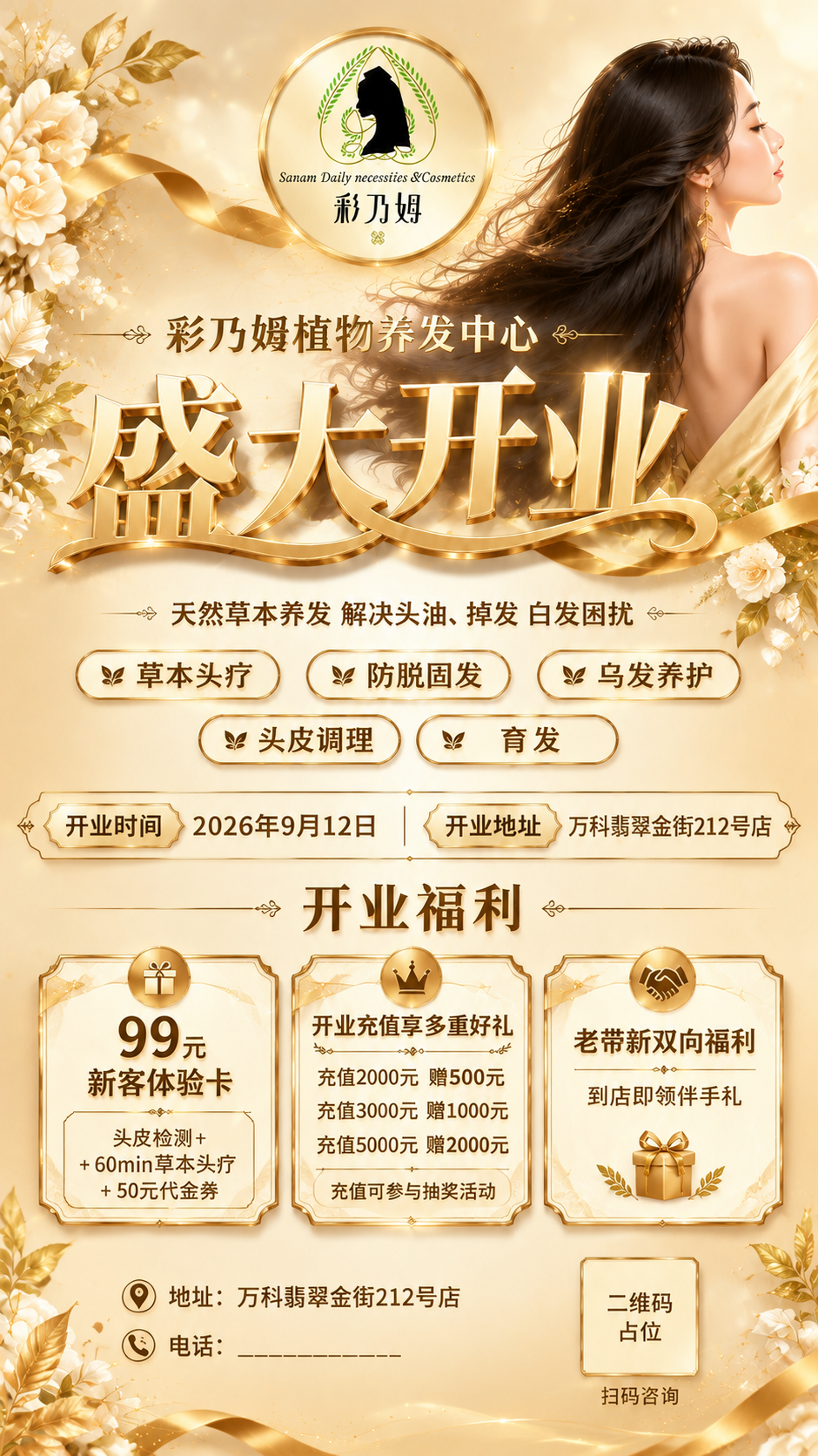 将【图1】开业海报整体重新设计为「香槟金奢华庆典风」：底色改为… - 图片创意预览