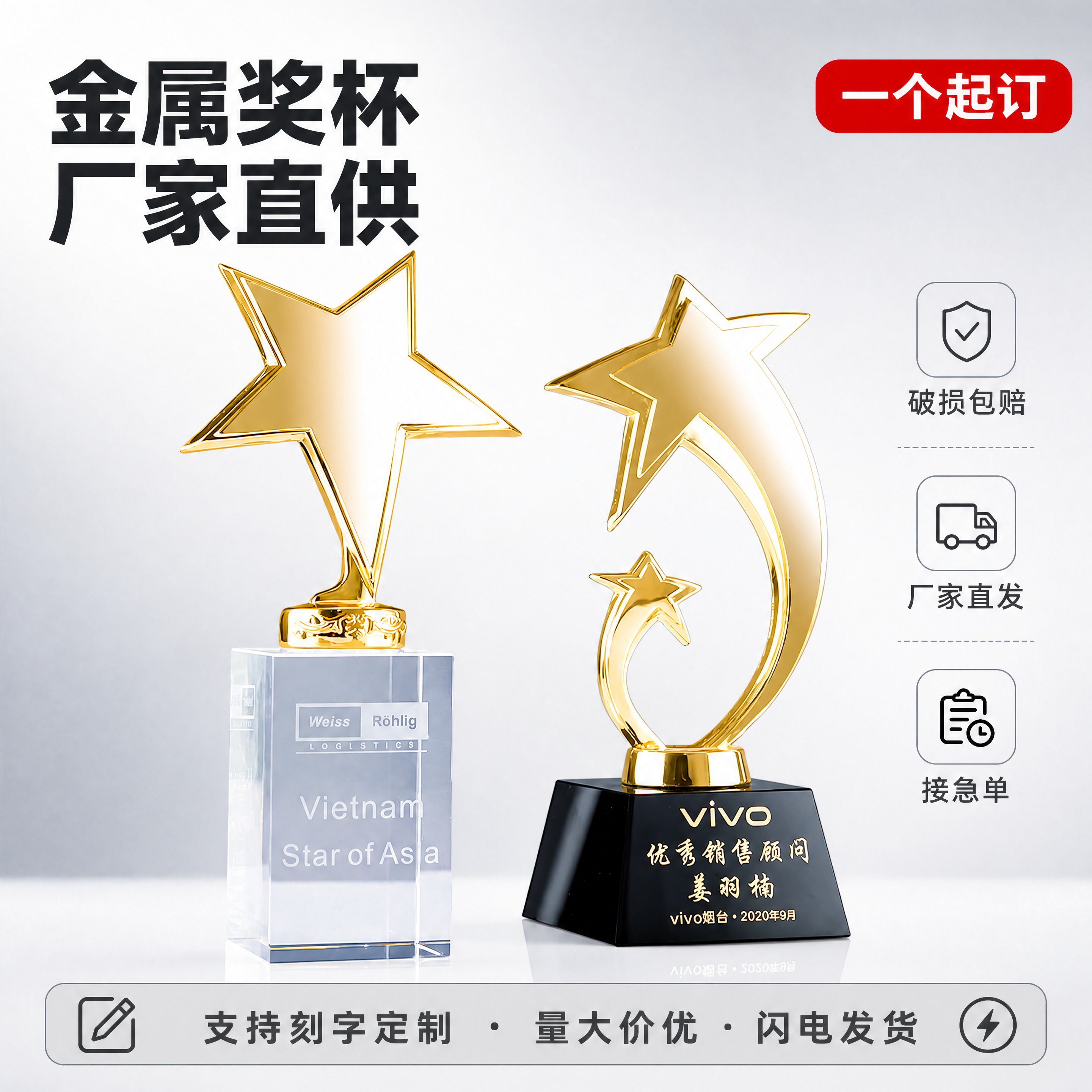 [商品] 使用【图10】两款金色金属五角星奖杯（左：实心五角星… - 图片创意预览