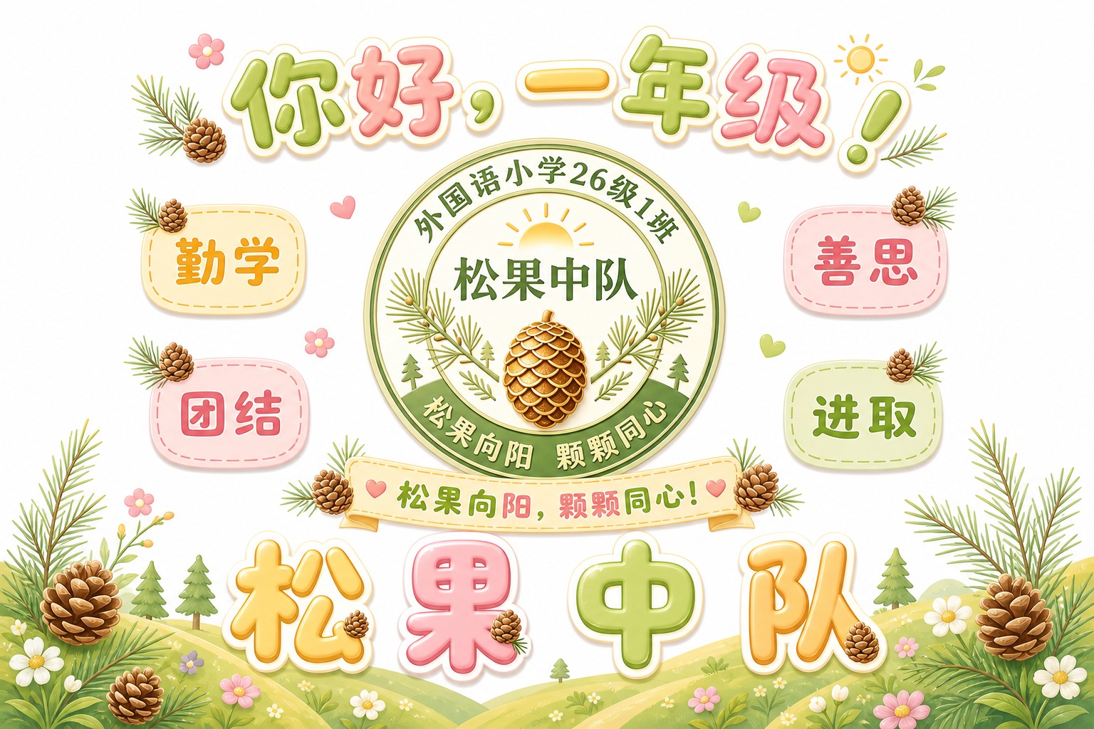 参考图三的整体版式布局和结构比例，生成松果中队的主题设计图。顶… - 图片创意预览