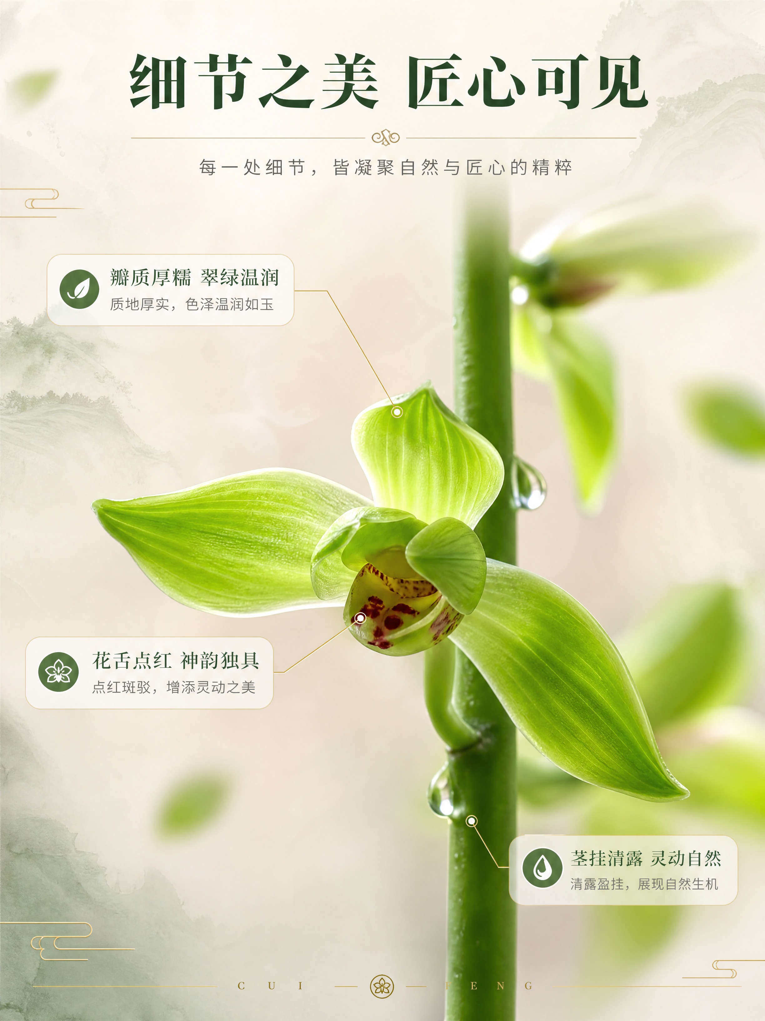 [商品] 使用【图3】翠丰兰花花朵特写图；保留花瓣形态、翠绿色… - 图片创意预览