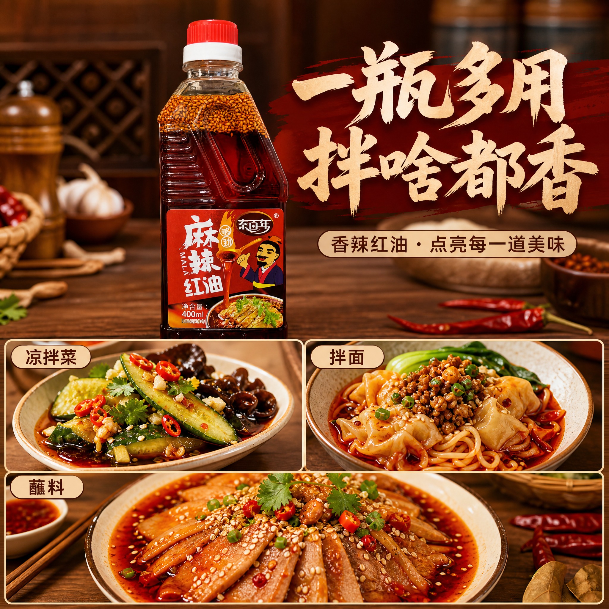 [主图-4] 秦百年麻辣红油400ml 使用场景 多用途展示主… - 图片创意预览