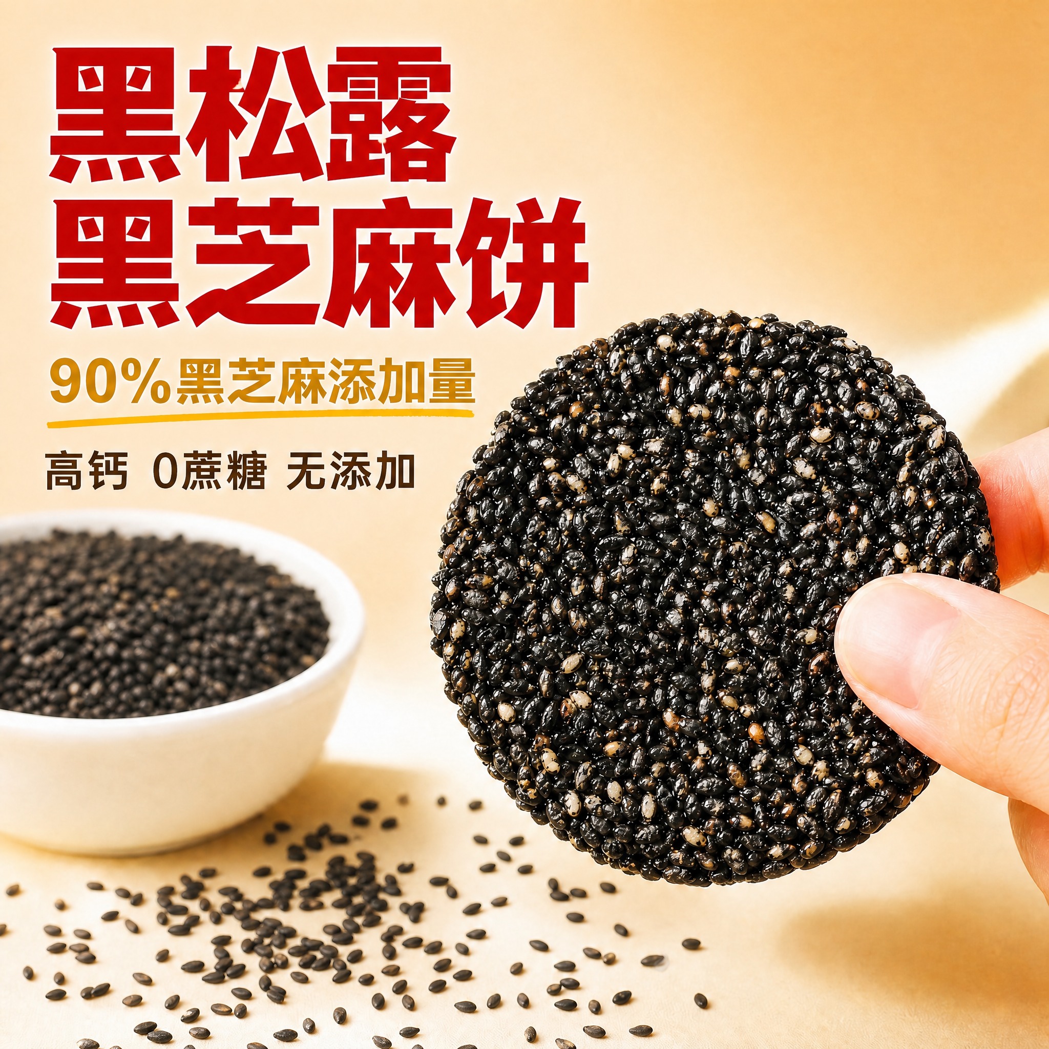 保持原图所有内容不变，包括"黑松露黑芝麻饼"红色大字标题、"9… - 图片创意预览
