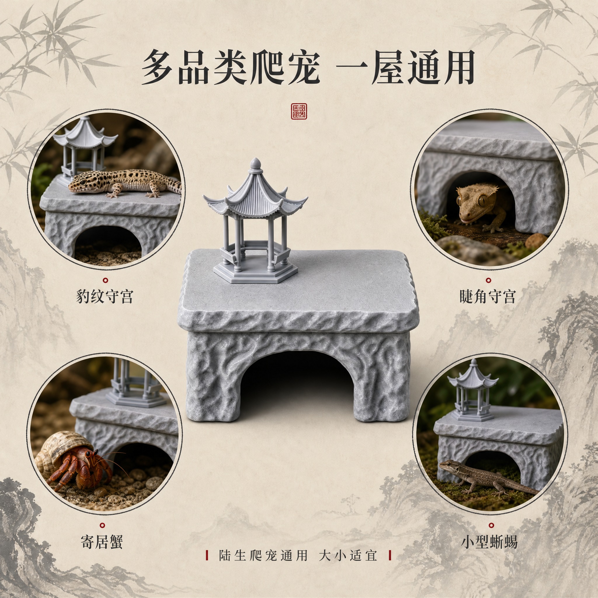 [主图-5] 多品类爬宠适配图，核心任务是展示产品适配多种陆生… - 图片创意预览
