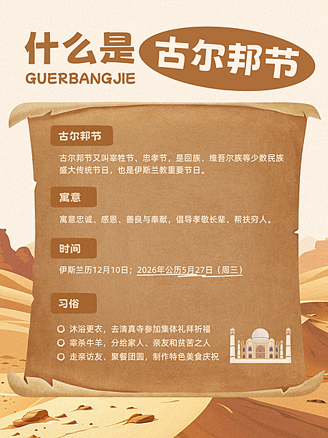 古尔邦节节日科普知识复古撕纸风小红书配图