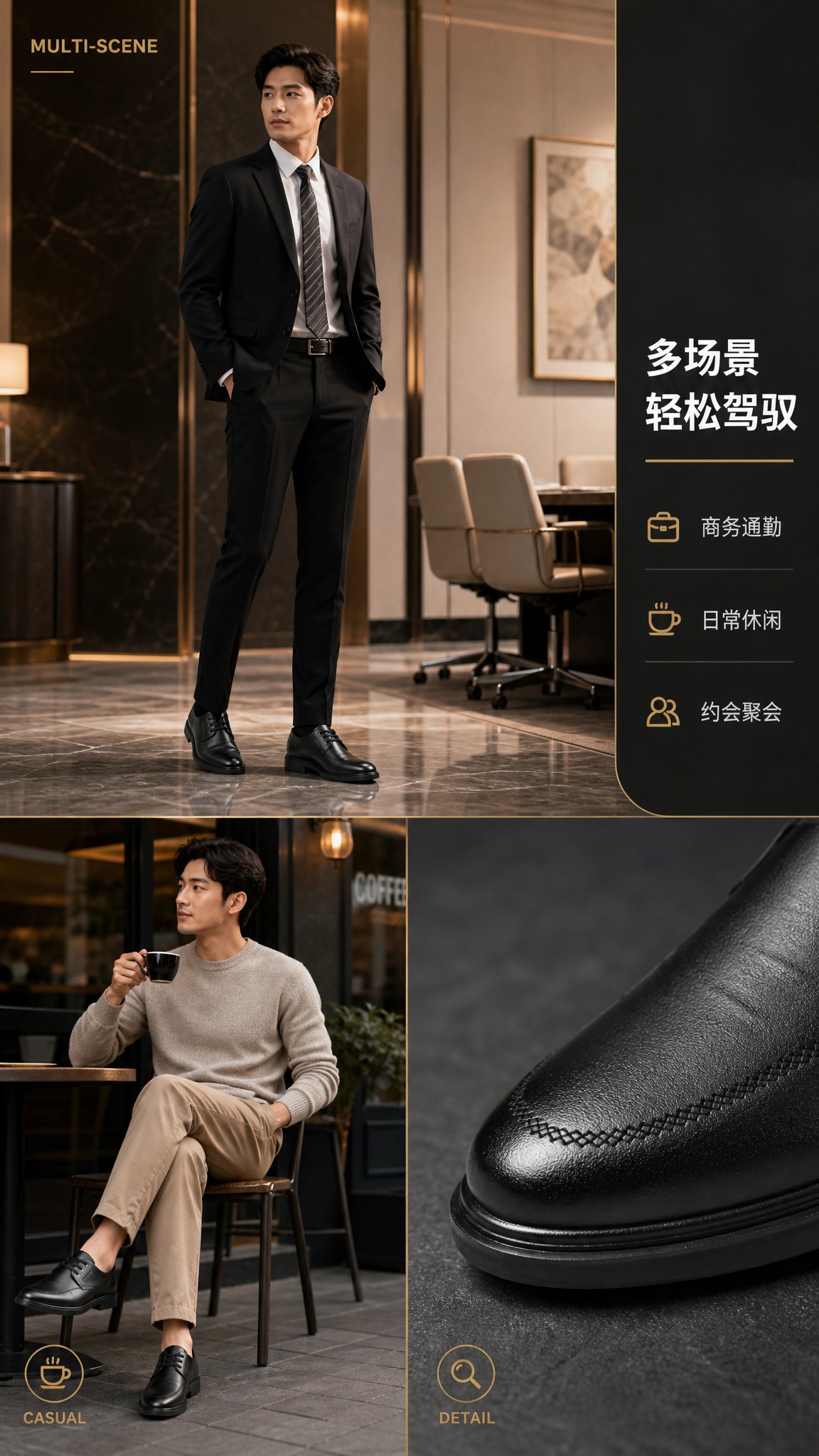 [商品] 使用【图1】【图2】【图6】男士黑色商务休闲系带皮鞋… - 图片创意预览