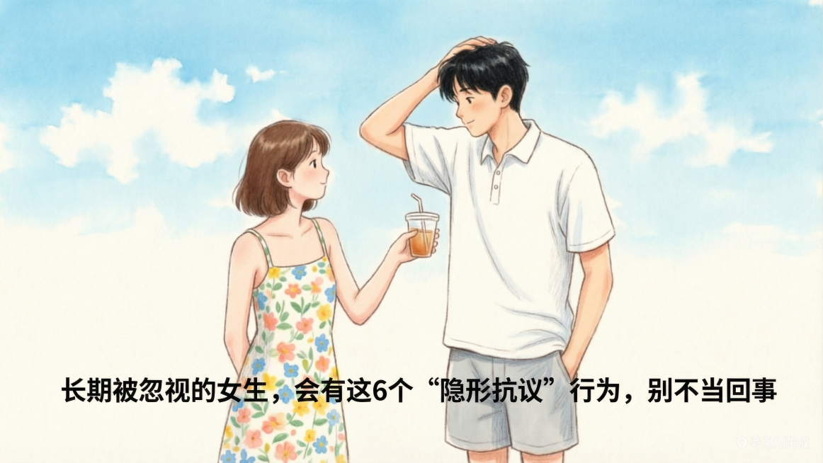 在图片图片下方空白位置添加文字：长期被忽视的女生，会有这6个“隐形抗议”行为，别不当回事，保留原图片所有内容，不要改变原画面风格、人物和背景，保证文字清晰可辨预览效果