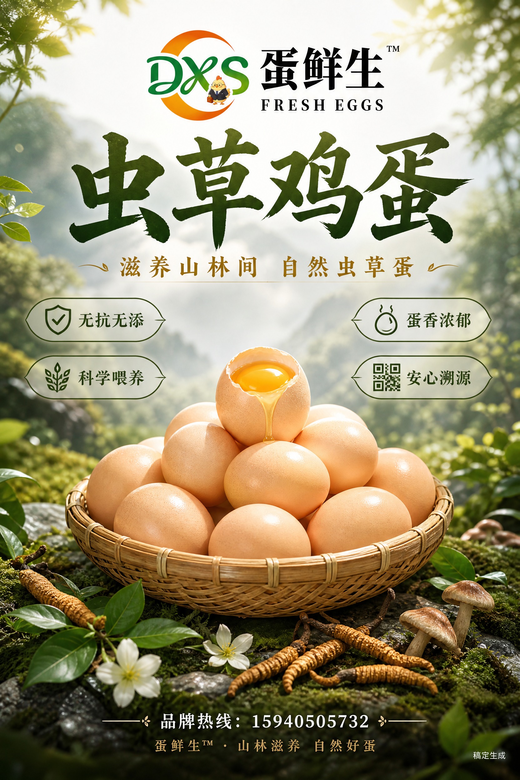 A4竖版高端虫草鸡蛋宣传页，山林自然风格，高端质感，版式精美。… - 图片创意预览
