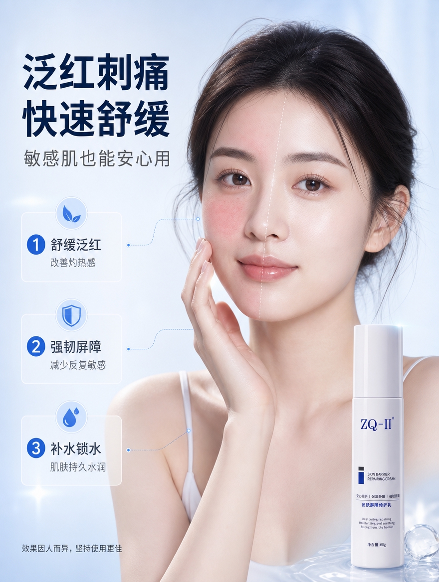 [商品] 使用【图1】ZQ-II皮肤屏障修护乳；保留白色瓶身、… - 图片创意预览