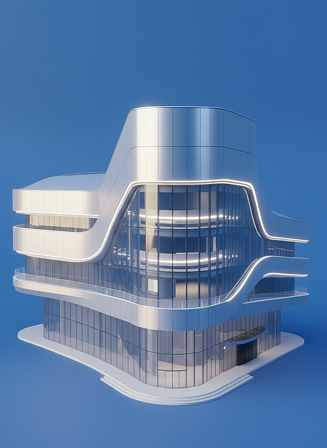 将此建筑的照片转换为圆形、可爱的等距3D渲染风格，保留建筑的突出特征，纯色背景。