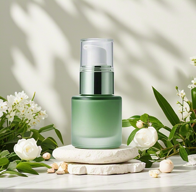 清新绿瓶，简约现代设计，花影映衬，自然优雅。