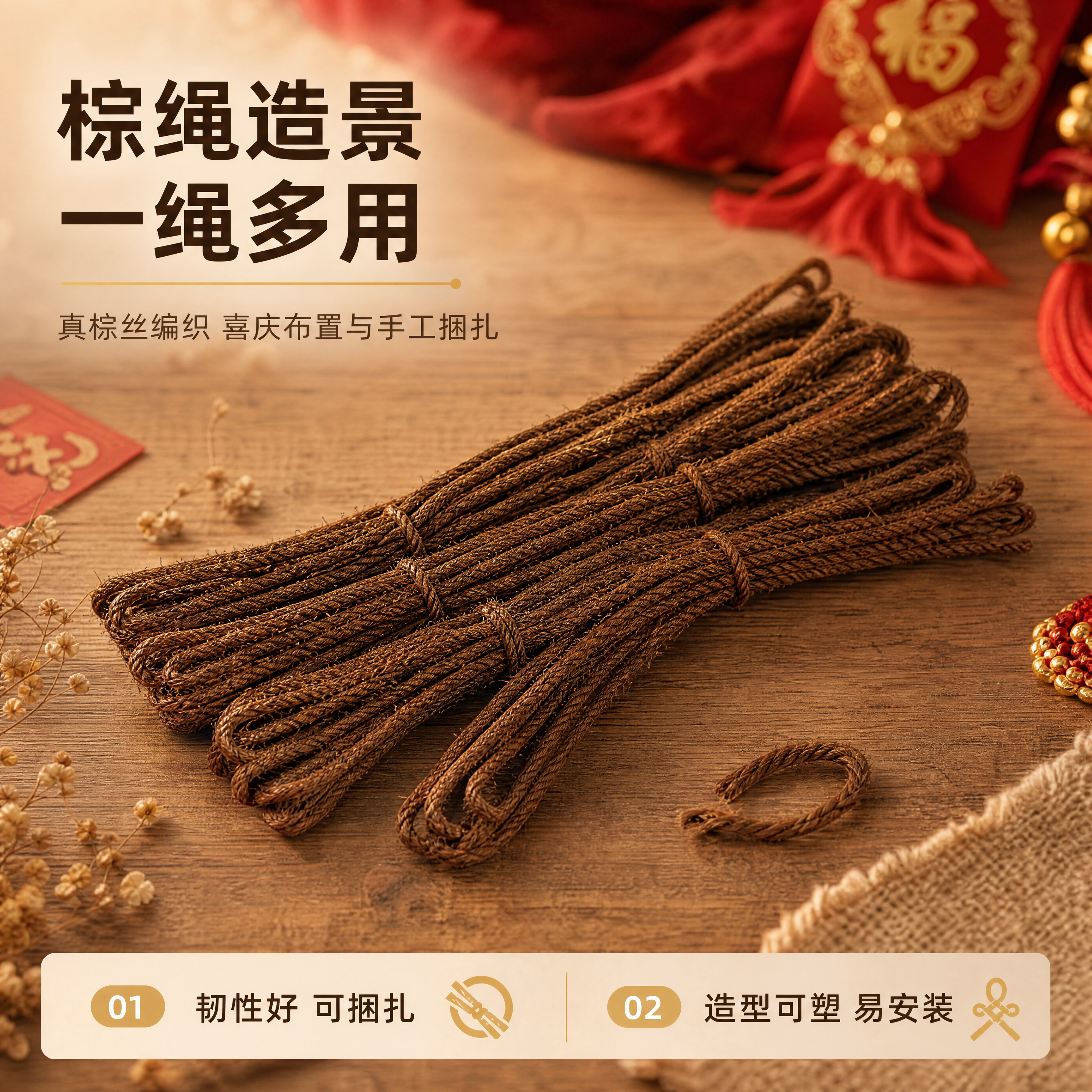 [商品] 使用【图1】盘绕成束的棕色真棕丝棕绳，作为画面唯一商… - 图片创意预览