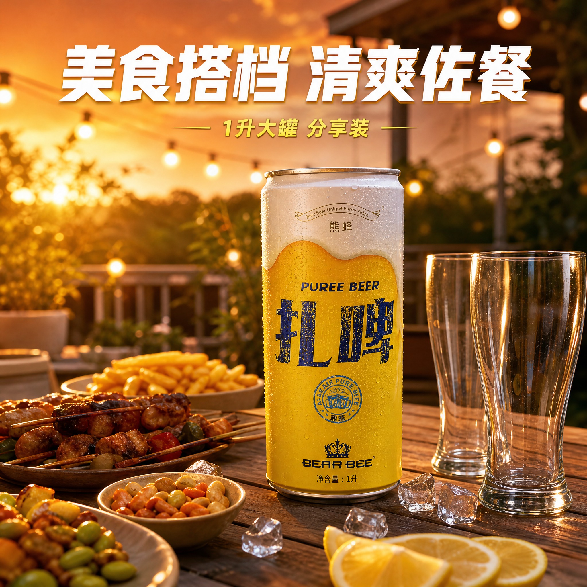 [主图-4] 佐餐场景展示，户外餐桌美食搭配，呈现啤酒与食物的… - 图片创意预览