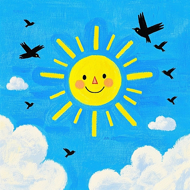 太阳，光芒蓝色背景