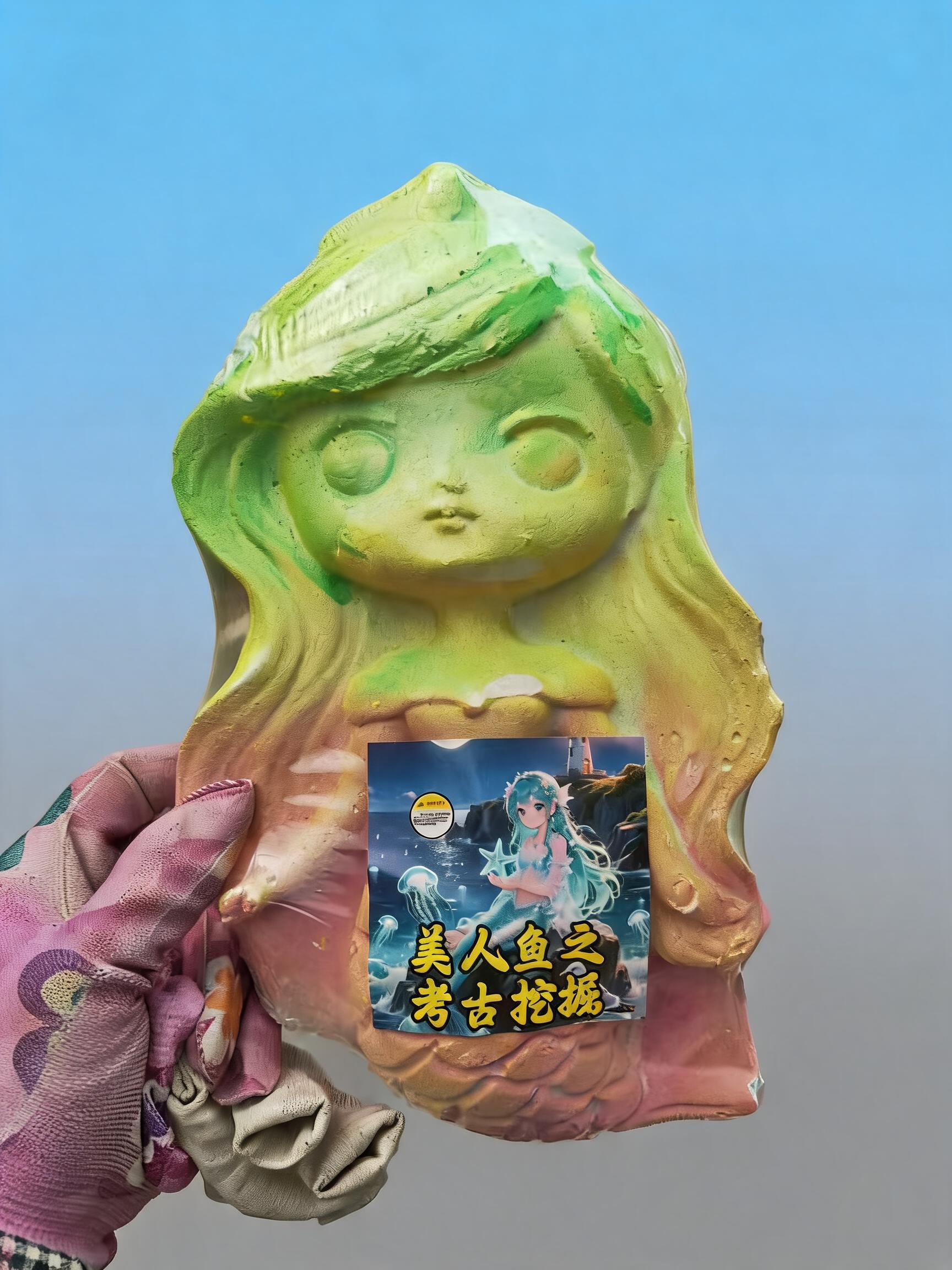 将背景换成浅蓝背景，中间添加渐变灰，保留原美人鱼考古挖掘商品主… - 图片创意预览