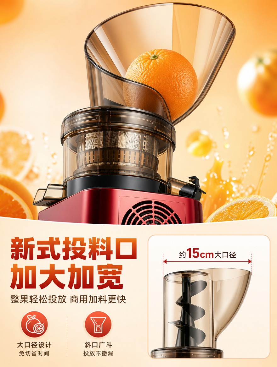 [商品] 使用【图2】商用原汁榨汁机，重点展示顶部加大加宽投料… - 图片创意预览